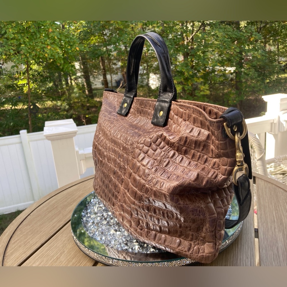 Clare V. Brown Crocodile Embossed Tote Hobo Shoulder Bag Womans Removable Strap - Picture 12 of 16